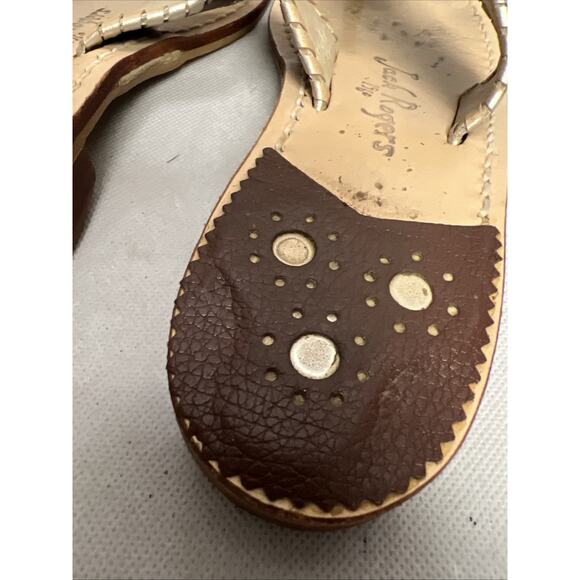 Jack Rogers Sandals Metallic Silver Brown Thong Slip On Leather Size 6 - Picture 8 of 9